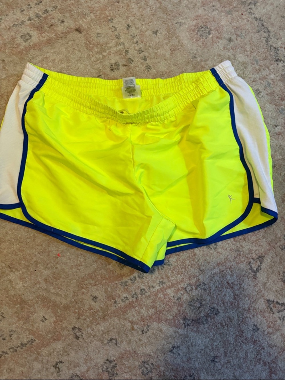 Danskin Neon Yellow Athletic Running Shorts with Navy Trim